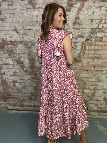 UMGEE Leaf Print Abstract Dress Rose