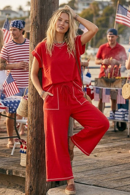 Scuba Contrast Stitch 2PC SET Red