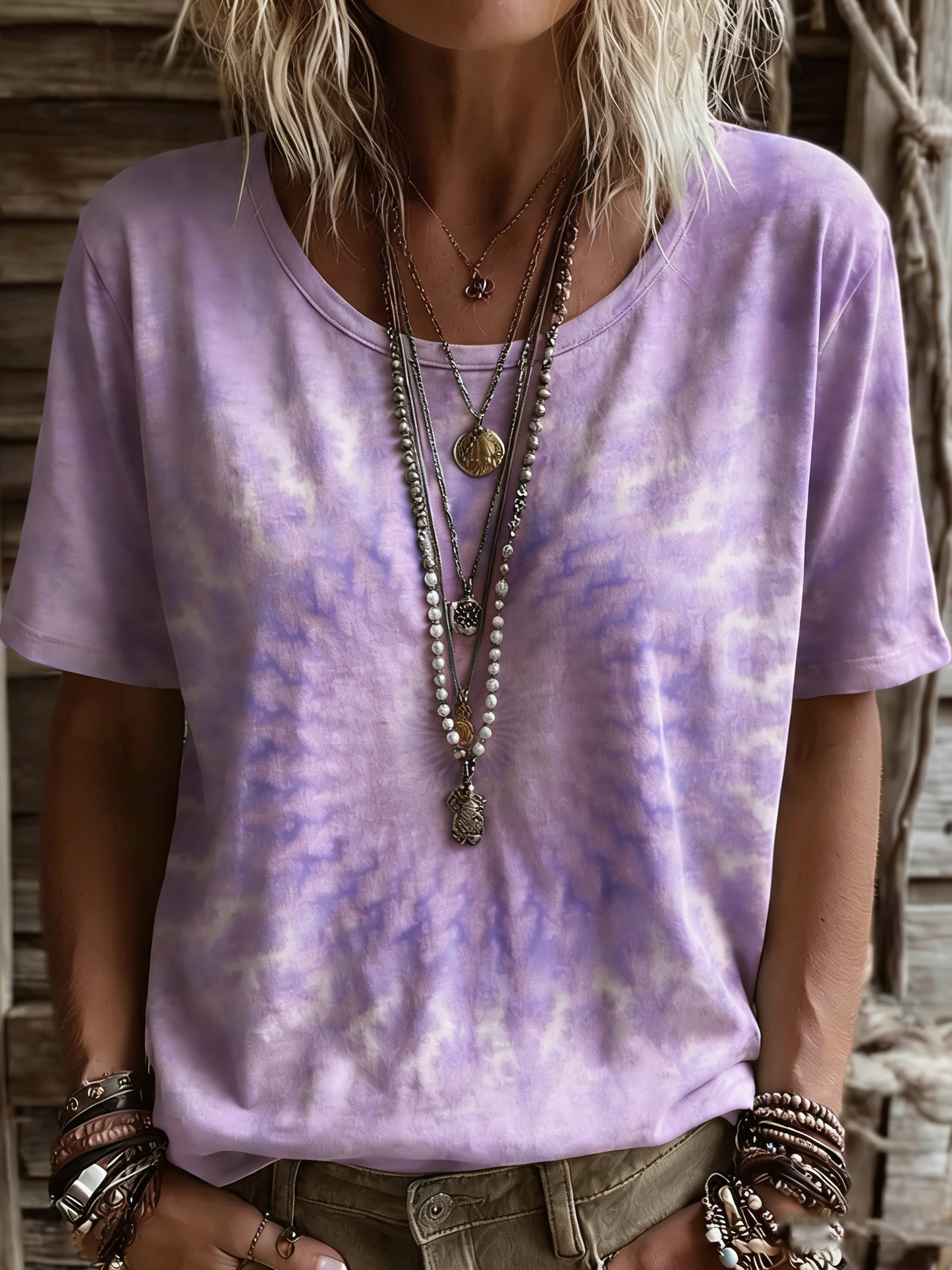 Women's Vintage Ethnic Pink Mandala Art Printed Casual Round Neck Short Sleeve Cotton T-shirt