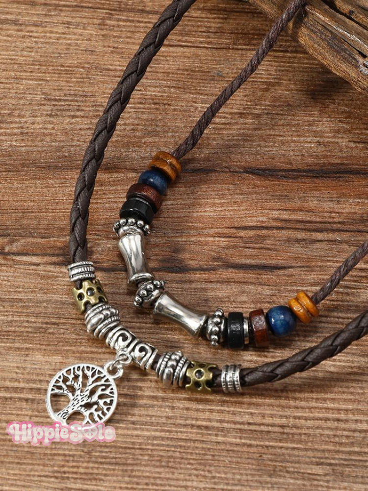 Vintage Style Tree of Life Double Layered Hippie Necklace