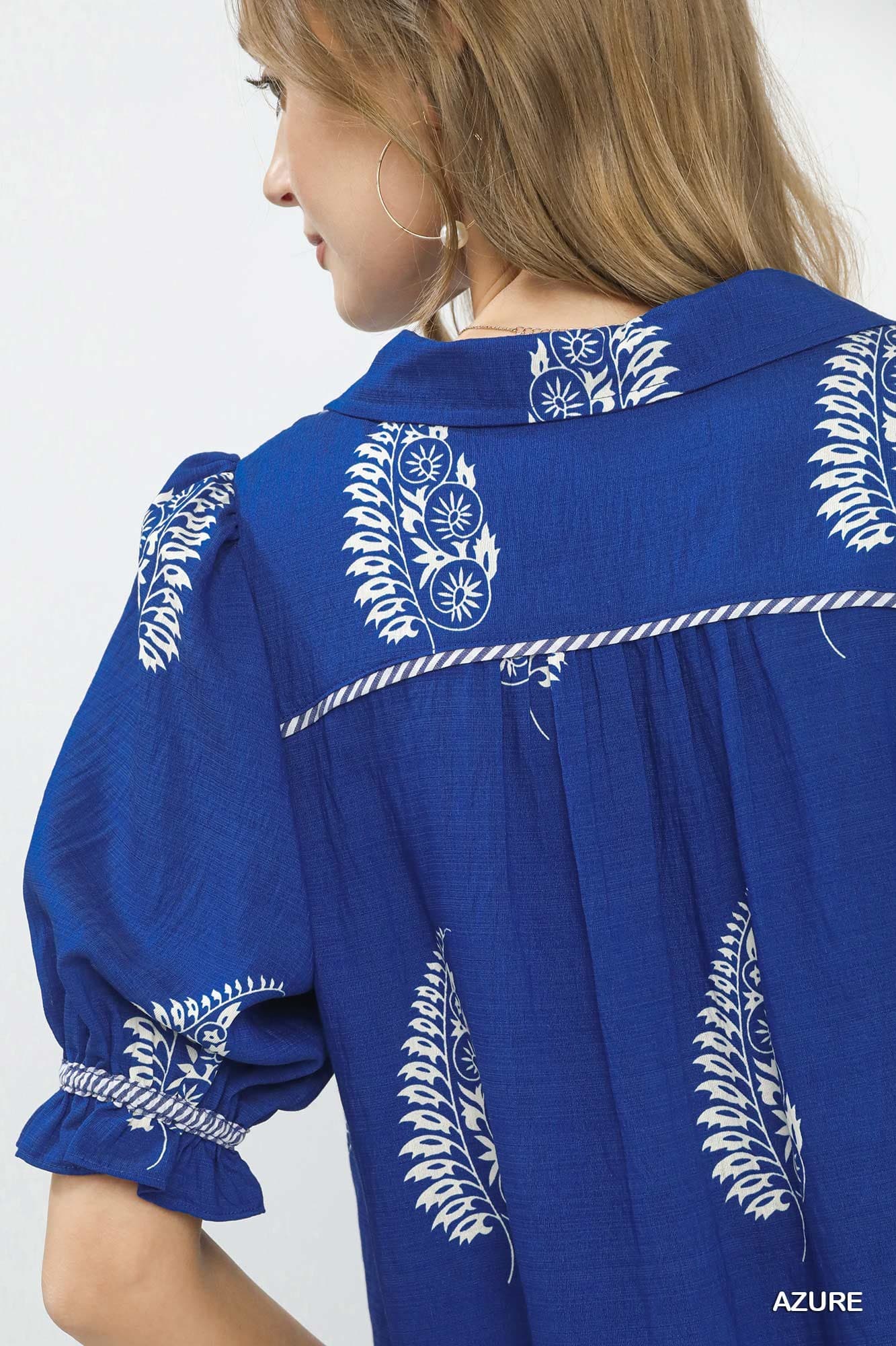 UMGEE Evie Printed Top Azure Blue