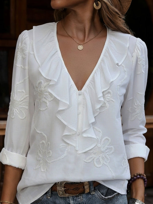 Nalevia - Soft-Touch V-Neck Long Sleeve Top