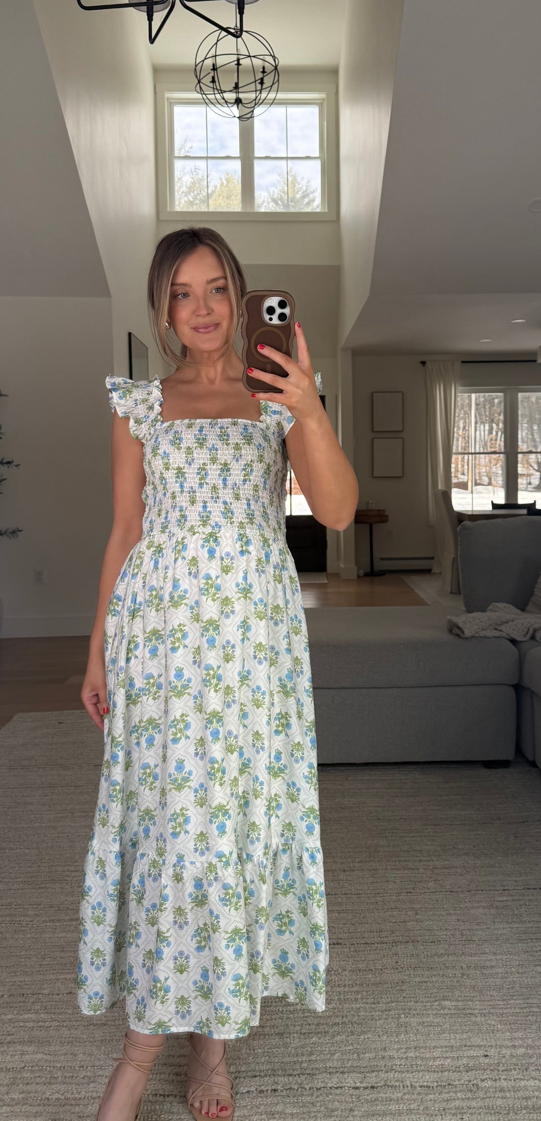 Smocked Floral Dress Blue Mix