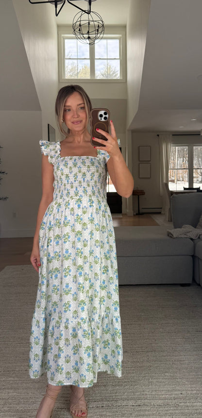 Smocked Floral Dress Blue Mix