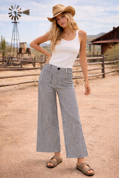 Wide Leg Stripe Pant Black