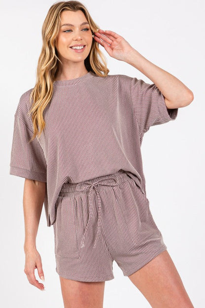 Evie Ribbed 2PC Shorts Set Plum