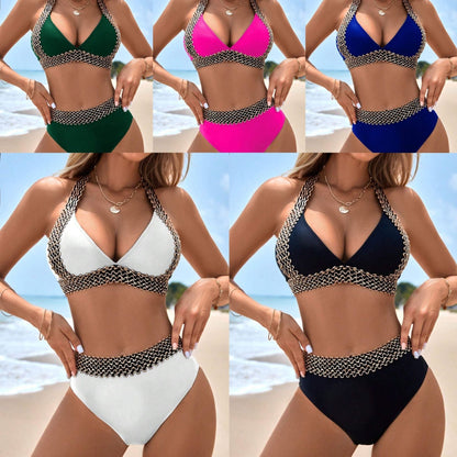 🔥 Sexy Summer Sale! 🌊 Women's Wavy Print V-Neck Swimsuit ✨ Slimming Split Beach Bikini for Vacation & Pool Party 👙