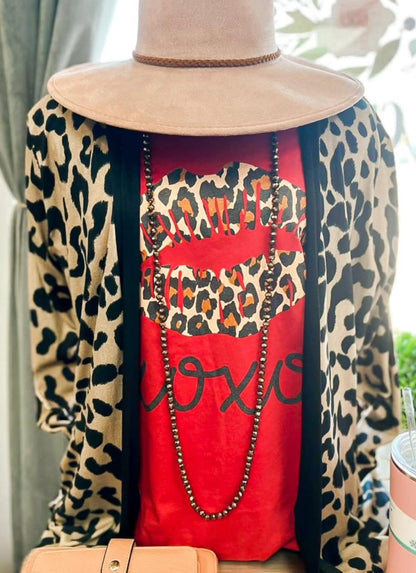 Red XOXO Leopard Lips Tee