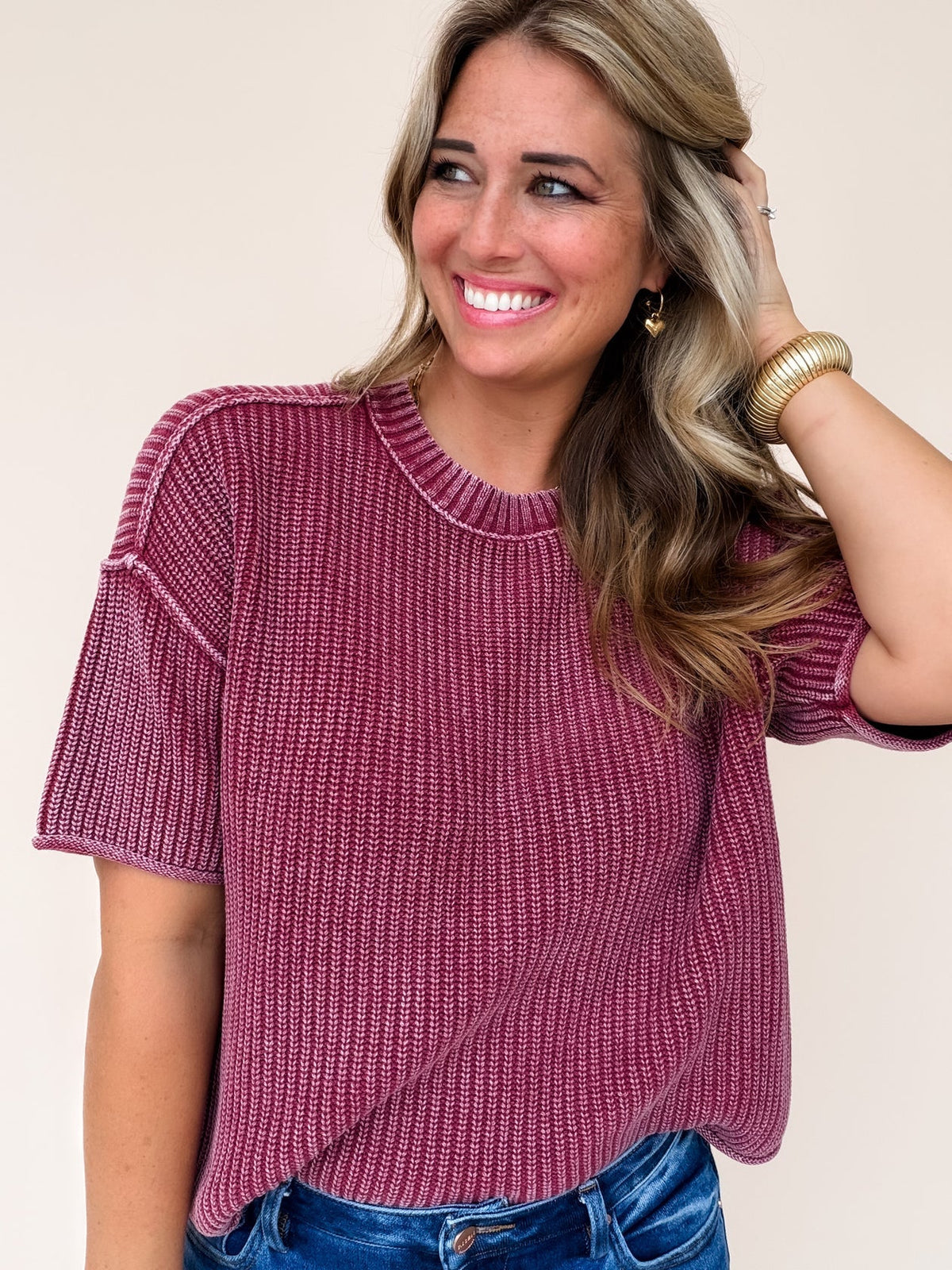 Washed Crew Sweater Burgundy