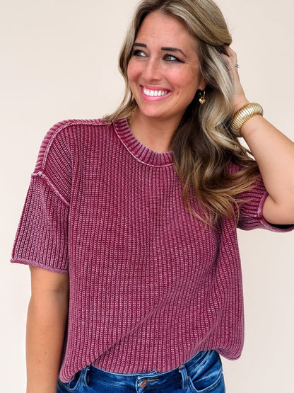 Washed Crew Sweater Burgundy
