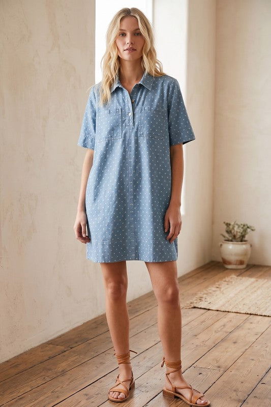 Polka Dot Denim Shirt Dress
