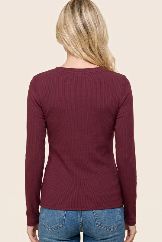 Basic Ribbed Layering Tee Burgundy