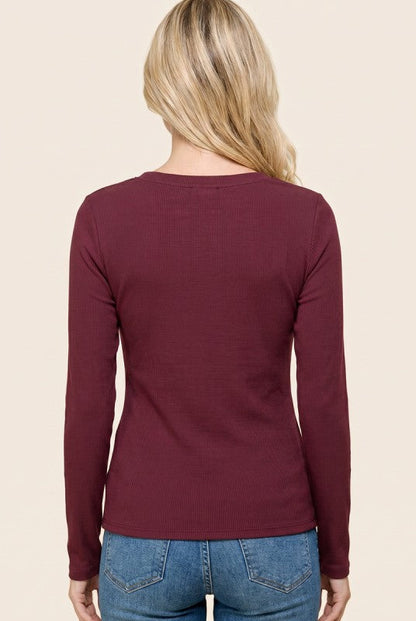 Basic Ribbed Layering Tee Burgundy
