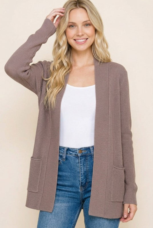 Waffle Texture Solid Cardigan Taupe