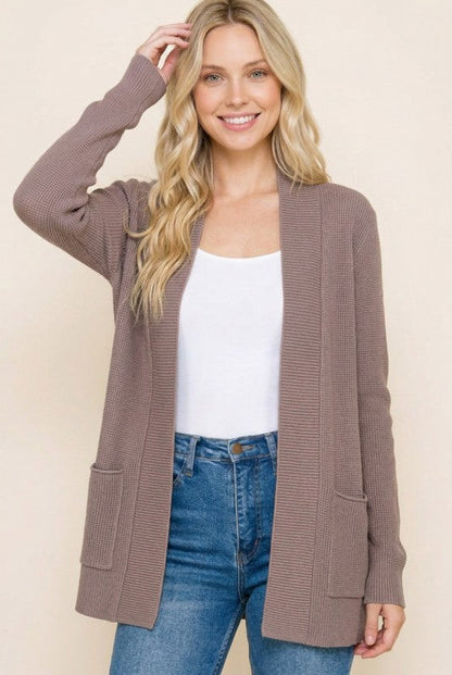 Waffle Texture Solid Cardigan Taupe