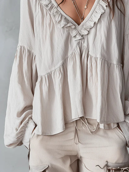 Narella - Ruffle V-Neck Blouse