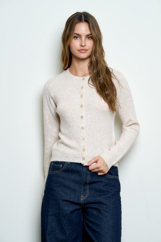 Classic Crew Neck Button Cardigan Cream