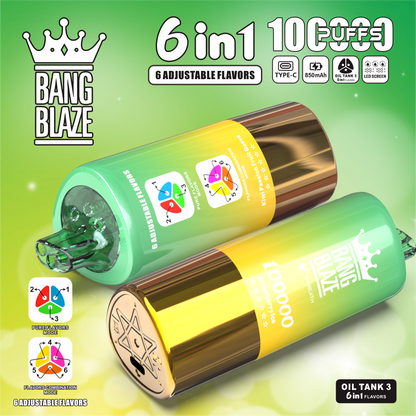Bang Blaze 100000 100K Puffs 6 in 1 Flavors Newest Original Rechargeable LED Display Disposable Vape