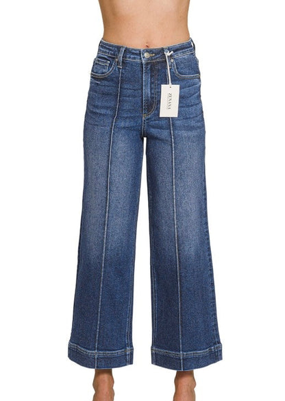 Zenana Pintuck Wide Leg Jean Dark Wash