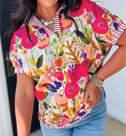 Poppy Floral Top Fuchsia Mix