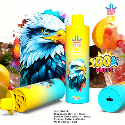 Bang King Triple 100000 100K Puffs 3 in 1 Flavors Original Rechargeable Disposable Vape