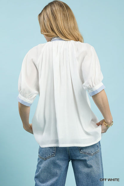 UMGEE White Blue Contrast Top
