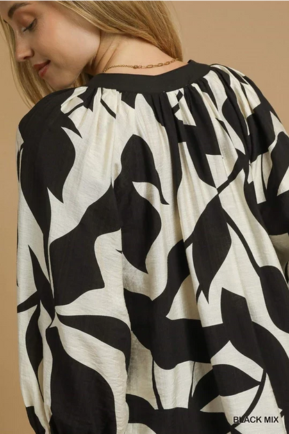 UMGEE Leaf Print Top Black Mix