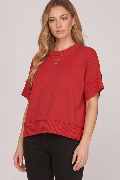 Red Classic Crew Neck Sweater Top