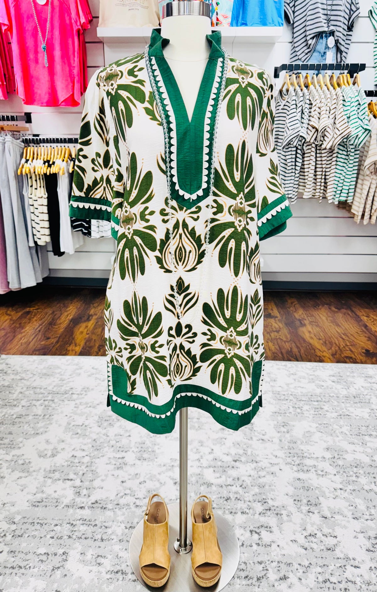 UMGEE Border Print Floral Dress Sage Mix