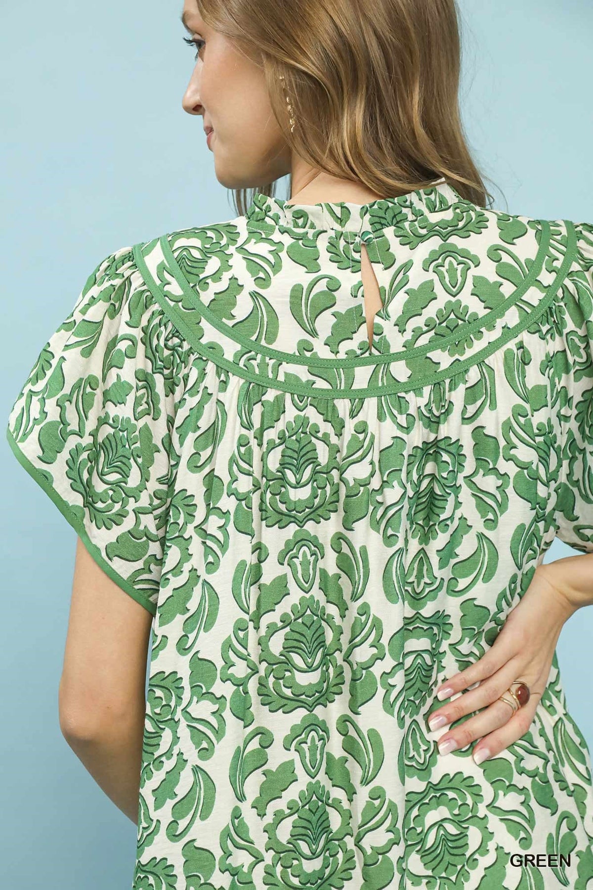 UMGEE Green Abstract Print Ruffle Dress