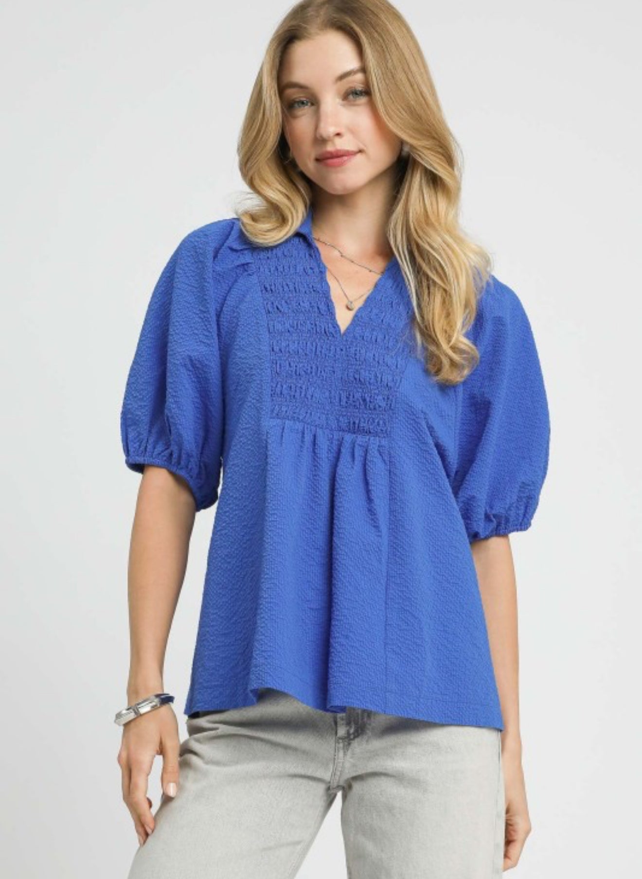 UMGEE Ocean Smocked Puff Sleeve Top