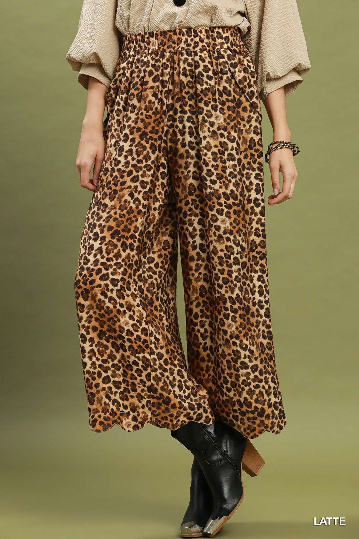 UMGEE Leopard Wide Leg Pant Latte