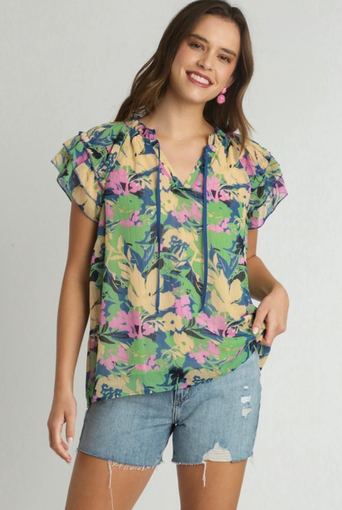 UMGEE Floral Top Blue Mix