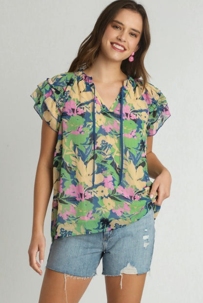 UMGEE Floral Top Blue Mix