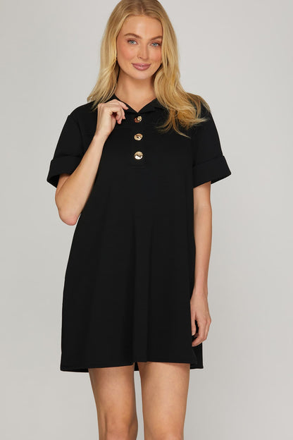 Black Short Sleeve Shift Dress