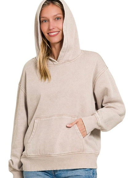 Acid Wash Hoodie Sweatshirt Ash Mocha