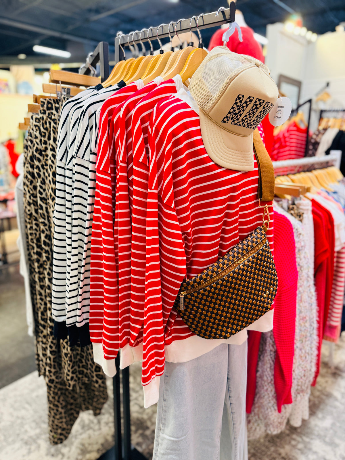 Red White Stripe Pullover Top