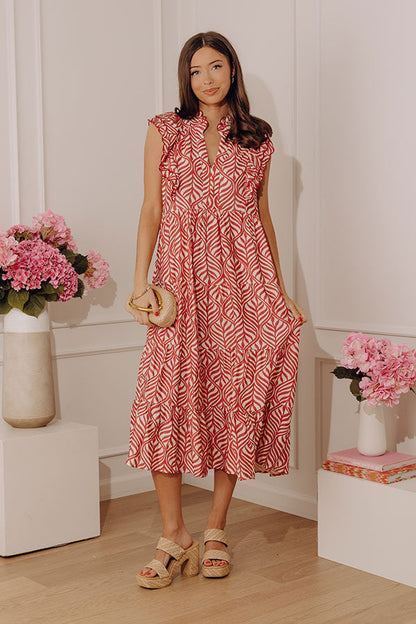 UMGEE Leaf Print Abstract Dress Rose