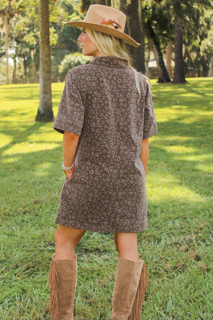 Leopard Print Denim Dress