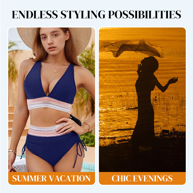 🔥 Hot Sale! High Waisted Tummy Control Bikini Set 🌴 Color Block Summer Swimwear ✨ Flattering & Trendy