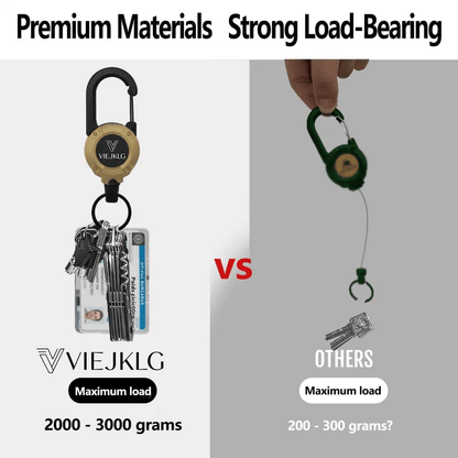🔑Retractable Carabiner Keychain – 65cm steel lanyard, 100,000 pull cycles. Lightweight & sturdy.