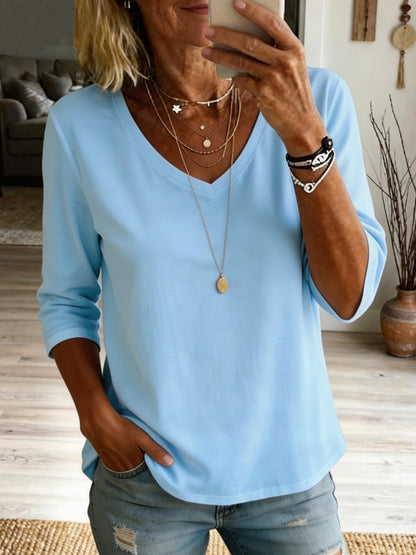 Women's Casual Short-sleeve V-neck Cotton T-shirt