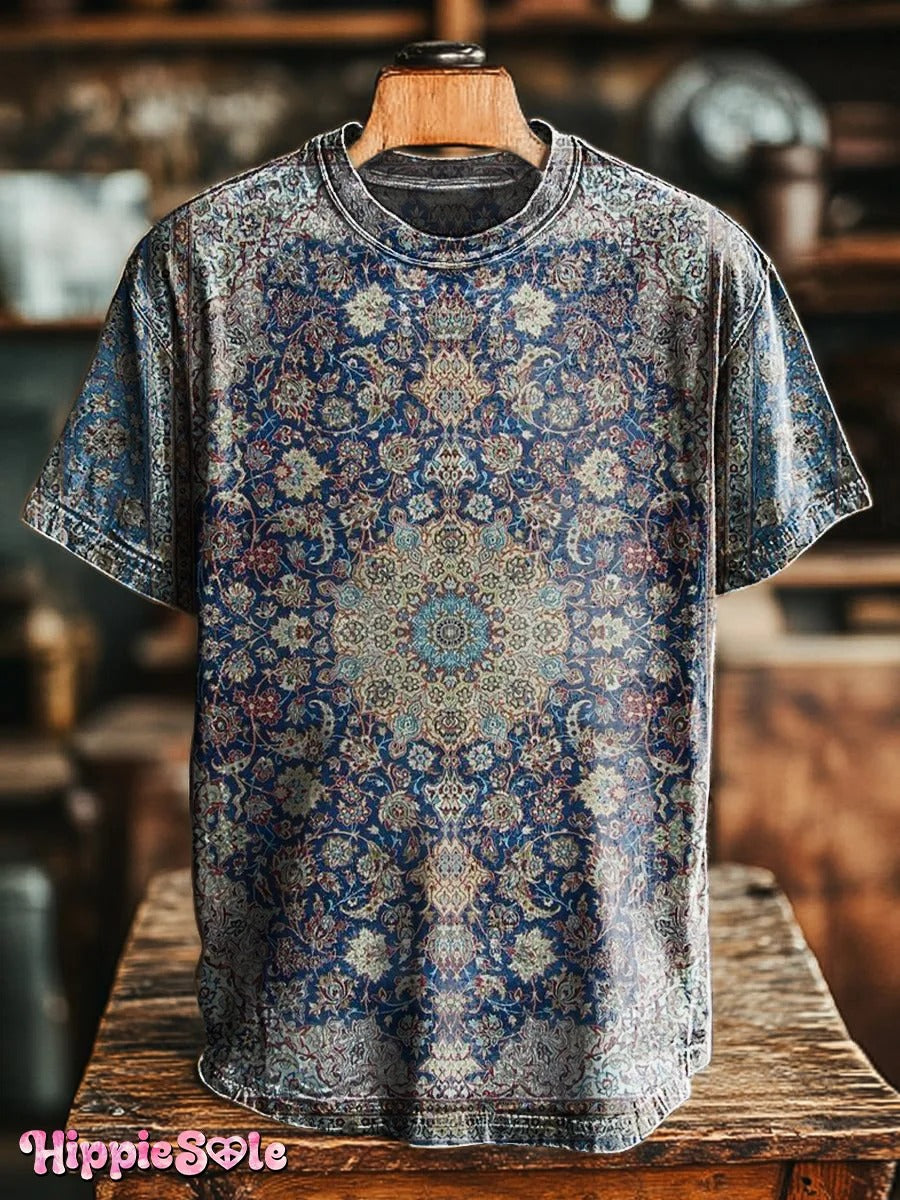 Women's Vintage Ethnic Floral Art Print Casual V-neck Long Sleeve T-shirt