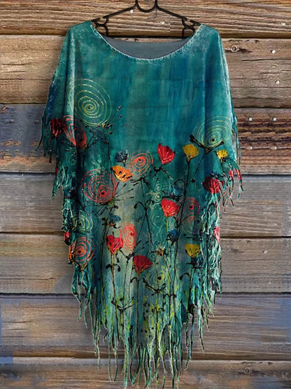 Women's Floral Art Print V-Neck Casual T-Shirt