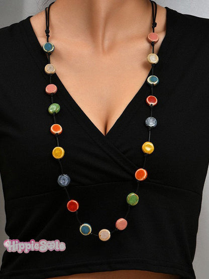 Handmade Colorful Braided Ceramic Beads Necklace