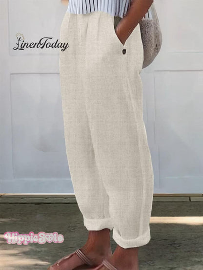 Women's Printed Cotton And Linen Casual Pants