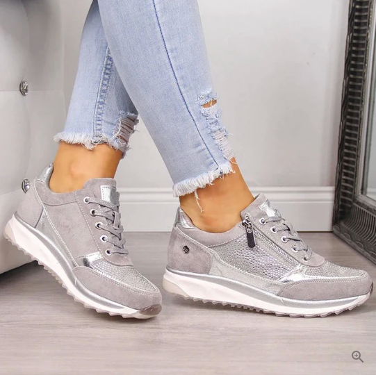 Raina - Lace Up Sneakers With Side Zip Casual Fit