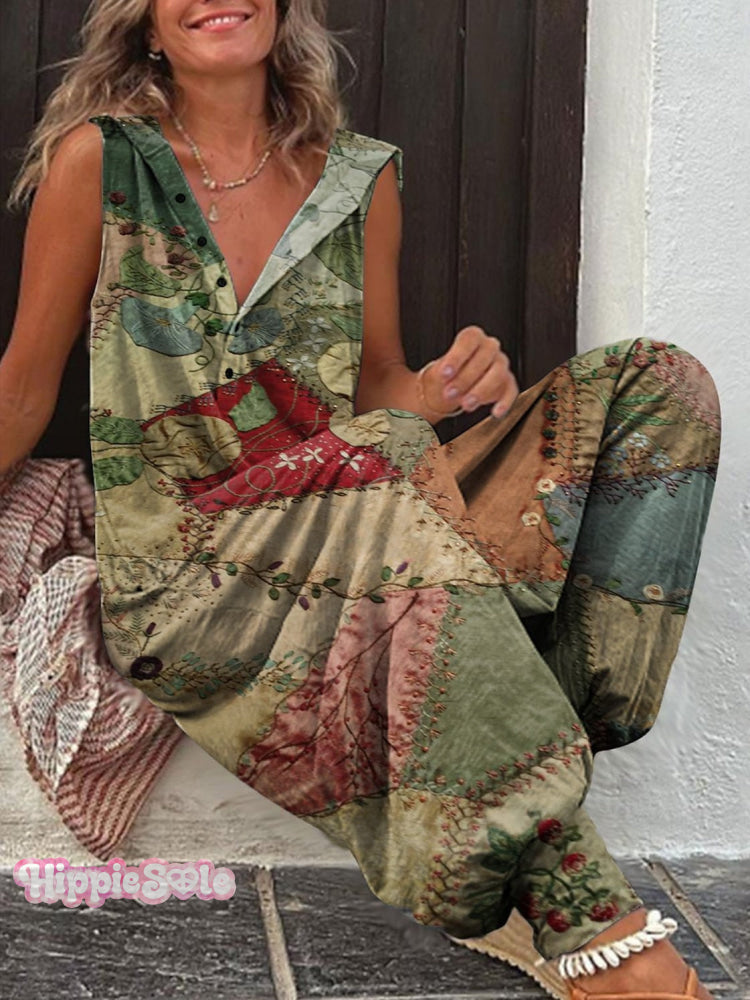 Vintage Patchwork Print Linen Tote Bag