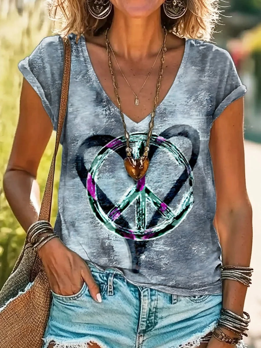 Vintage Kaleidoscope Tie Dye Print 100%Cotton V-neck T-Shirt