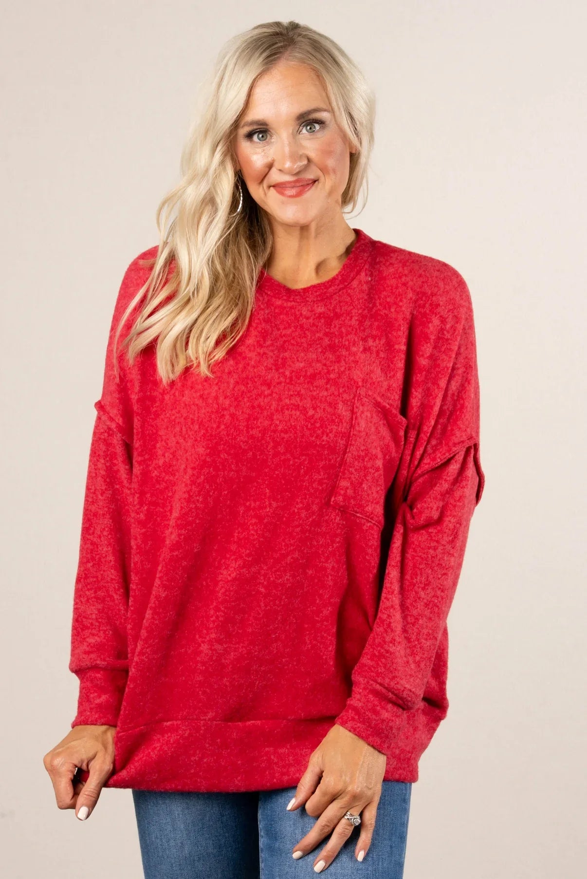 Sweater Weather Pocket Sweater Dark Red